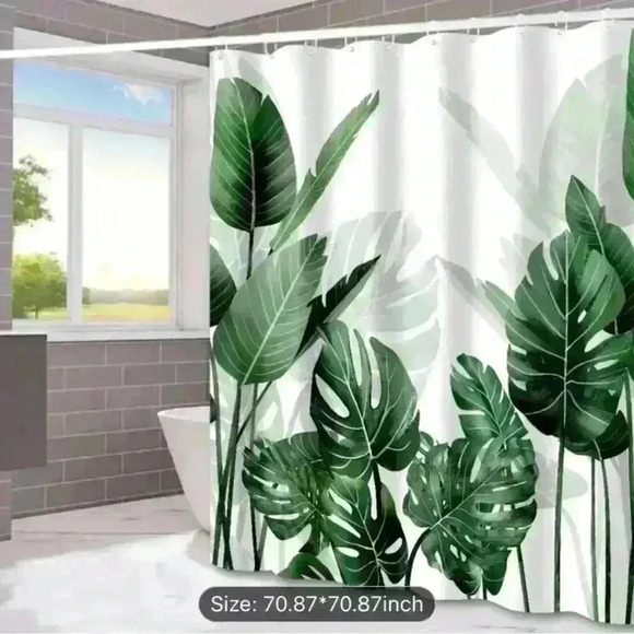 Shower curtain with hooks. - Picture 4 of 7